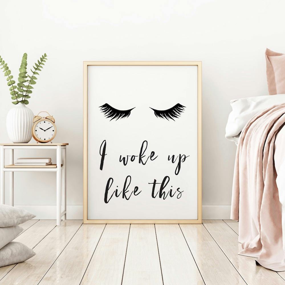 Good Morning Lashes Make Up Bedroom Quote Wall Art Print Black & White Poster 